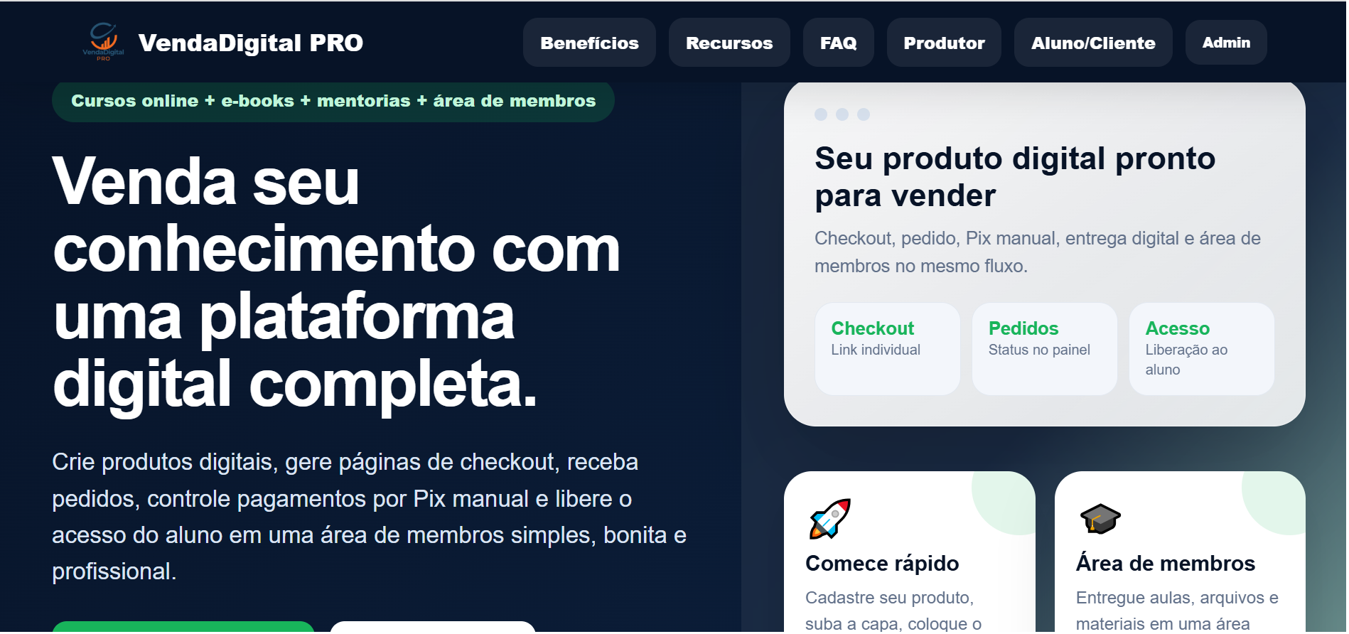 💻 VendaDigital PRO — Plataforma Completa para Vender Cursos, E-books e Produtos Digitais