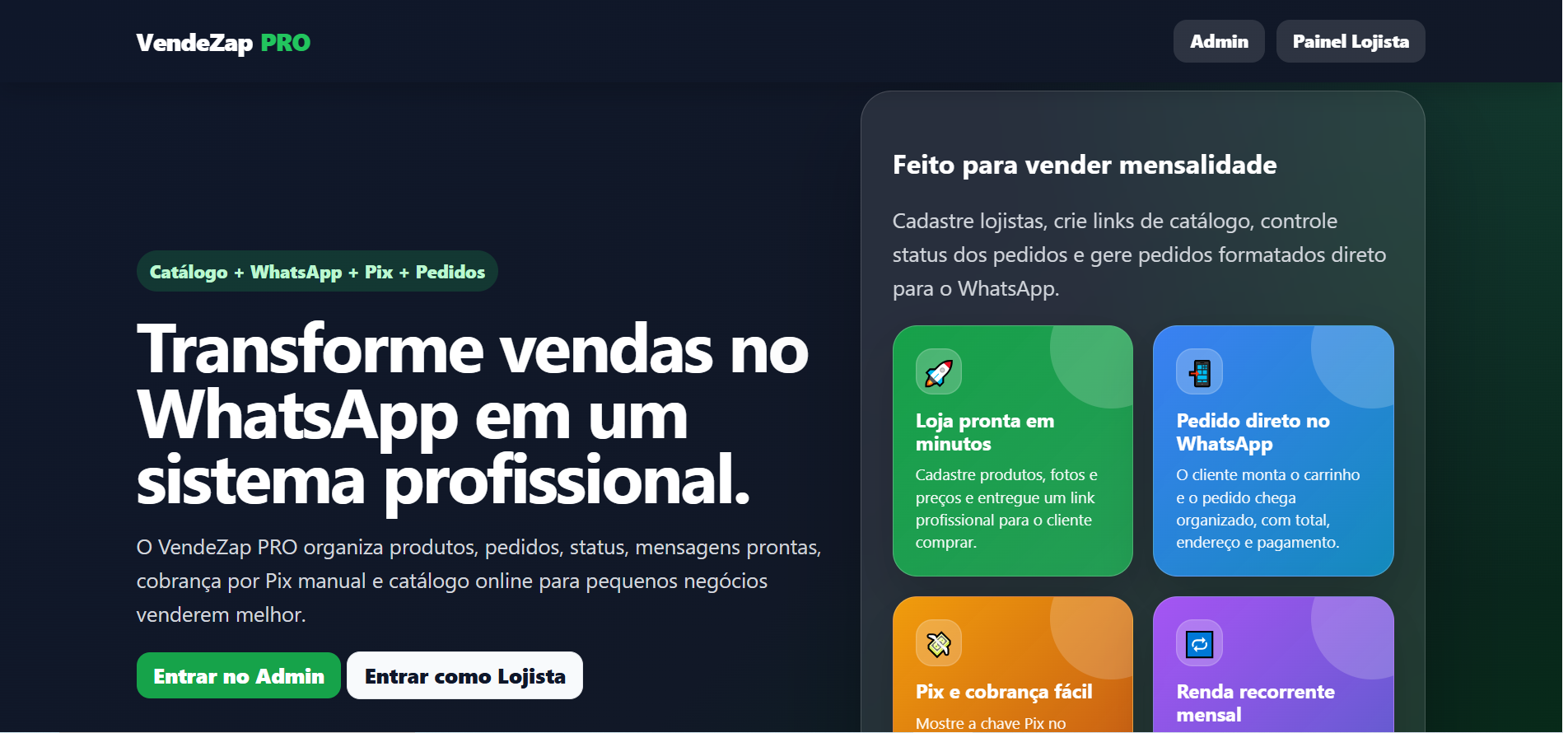 🛍️ VendeZap PRO — Catálogo Digital, Pedidos e Vendas pelo WhatsApp